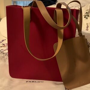 Fablou Deep Mauve Tote from London with Tan Strap and Pouch